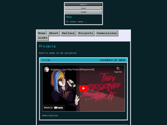 Screenshot of the Projects page